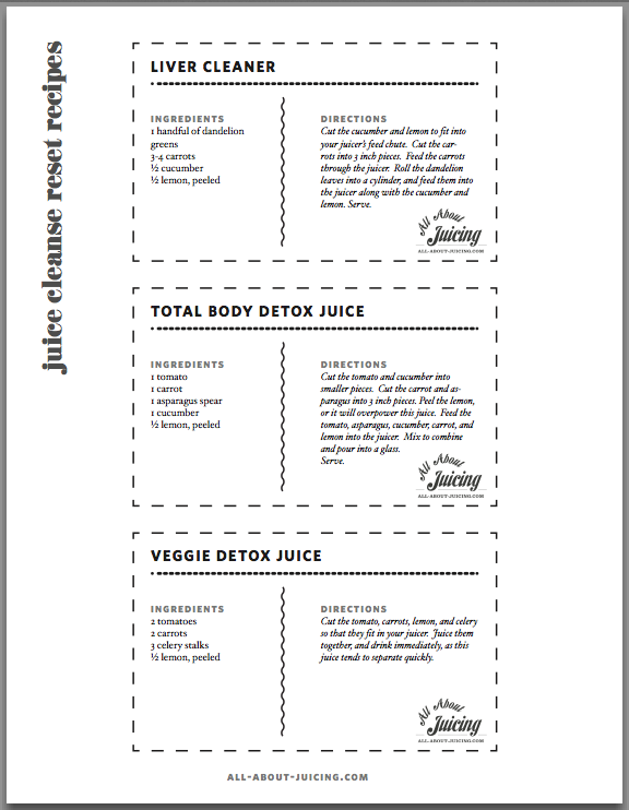 Juice Cleanse Reset Recipe Cards